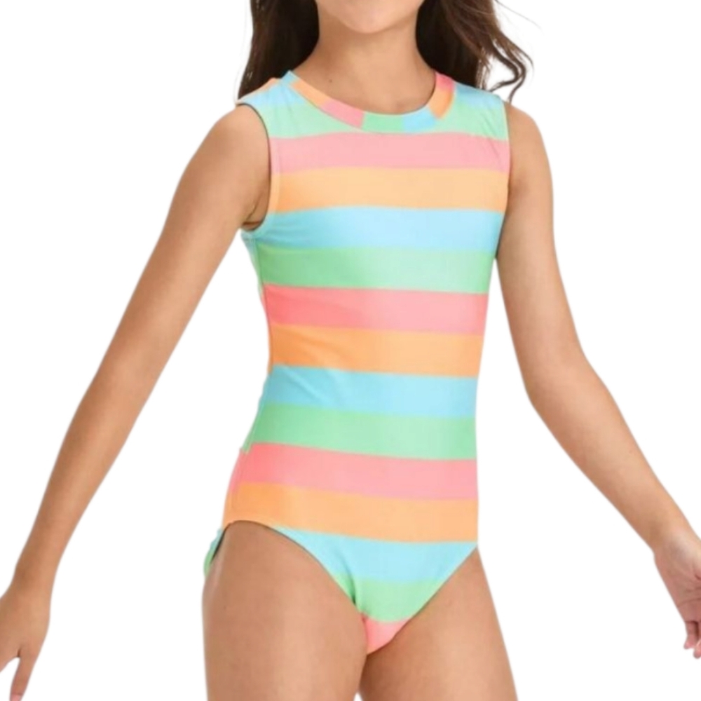 Art Class Girls Colorful Striped Sleeveless Swimsuit - NWT - Large 10/12